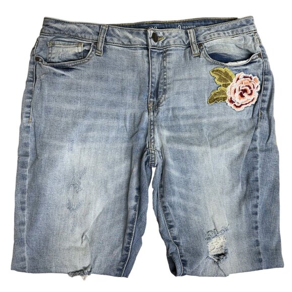 a.n.a Denim - A.N.A Women's Size 10 Blue Light Wash Rose Embellished Distressed Stretch Jeans